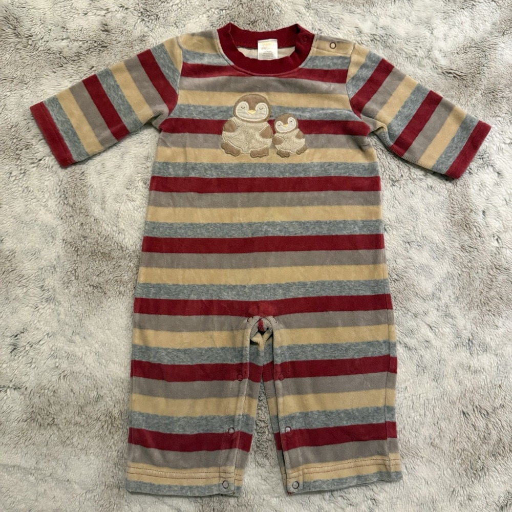 Vintage 2006 Gymboree Striped Penguins One Piece Size 6-12 Months
